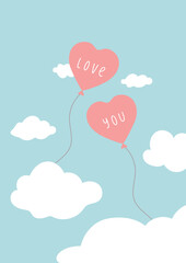 heart shaped balloon in the sky, vector illustration for greeting cards,valentine day,mother`s day,birthday,wedding