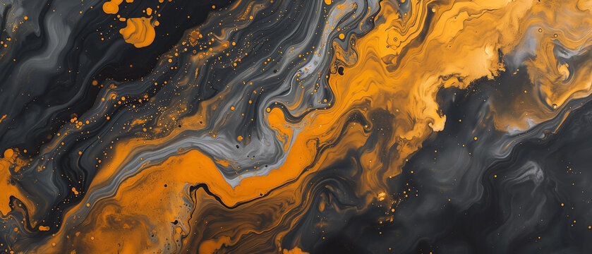 Epoxy looking floor with golden, brown and dark grey, dark blue colors. Above view.