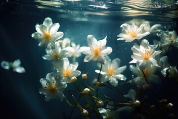Fototapeta na wymiar Underwater Dream: Submerge flowers in water and capture the play of light.