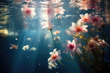 Obraz na płótnie Canvas Underwater Dream: Submerge flowers in water and capture the play of light.