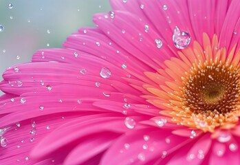 Obraz premium Close up water drops on pink gerbera daisy flow