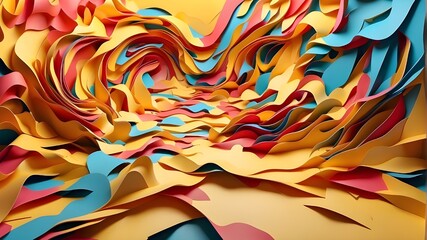abstract background with lines,The effect of folded paper in an abstract manner. vivid, multicolored background of yellow. Maze made of paper. three-dimensional rendering