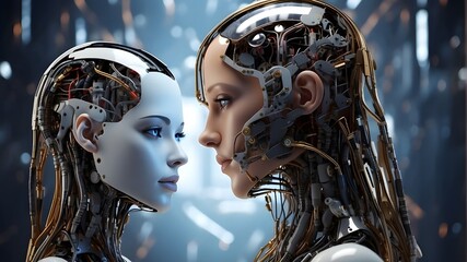 male and female robot intrection of love with each other