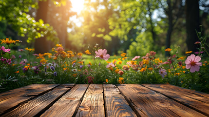 Naklejka na ściany i meble Spring Flowers on Wooden Table