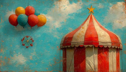 Fairground Fun: A Circus Tent with a Ferris Wheel and Balloons Generative AI