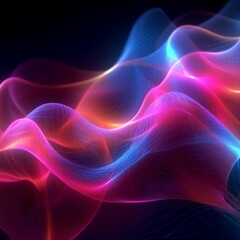 Neon sound waves abstract, 3d render pink waves wallpaper