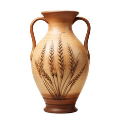 Earthenware Greek jug and vase with antique brown pottery decoration, isolated