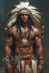 Native American Warrior in Full Regalia Generative AI