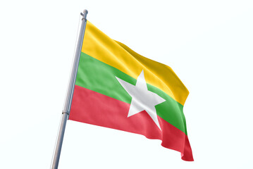 Myanmar flag waving isolated on white background