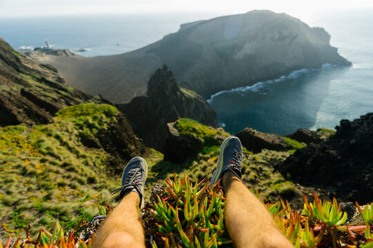 Vulkan Capelinhos in Portugal against the background of the ocean