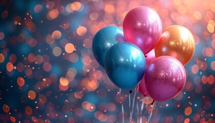Glittery Pink and Blue Balloons for a Sweet 16 Birthday Party Generative AI