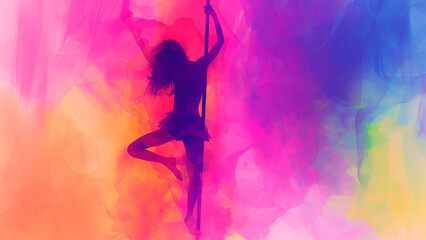 Neon Luminescence: A Watercolor Rendition of a Pole Dancer