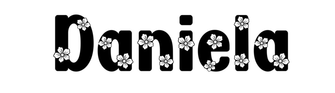 Daniela - black Color - written with engraved typical Hawaiian hibiscus flowers- ideal for websites, e-mail, sublimation greetings, banners, cards, t-shirt, sweatshirt, prints, cricut,