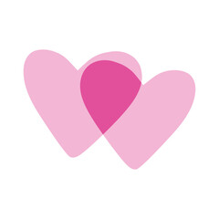 Logo del día de San Valentín. Silueta 2 corazones superpuestos para su uso en felicitaciones y tarjetas