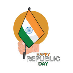 happy republic day  with flag in hand illustration