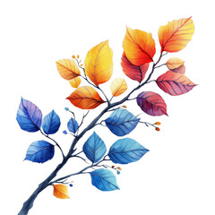 Fototapeta na wymiar Watercolor Branch with Colorful Leaves Isolated on Transparent or White Background, PNG