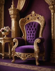 Luxury royal purple armchair in classic interior.