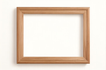 Marco vertical rectangular fino de madera clara colgado en una pared con textura blanca, plano, vista superior, ilustración 3D.