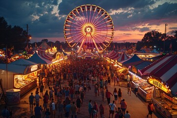 Glowing Ferris Wheel at Night: A Spectacular Sight for the Monthly Carnival Generative AI