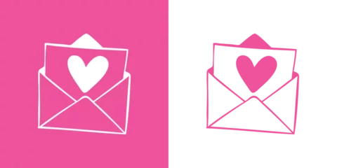 Fotobehang Logo del día de San Valentín. Mensaje de amor. Silueta de corazón en carta en sobre abierto para su uso en felicitaciones y tarjetas © teracreonte