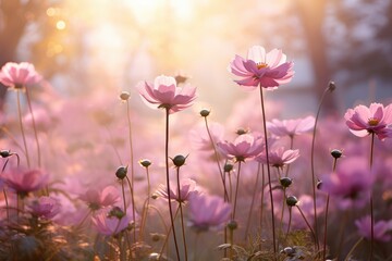 Fototapeta premium Mystical Mist: Shoot flowers in the morning mist.