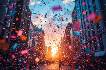 Colorful Confetti Celebration: A Pink and Purple Blur of Festive Fun Generative AI