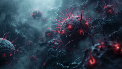 Microscopic Menace: A Close-Up View of a Virus - obrazy, fototapety, plakaty