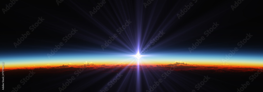 Canvas Prints earth sunrise from space over cloudy ocean. 3d rendering