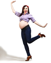 Happy young pregnant woman in pin up style