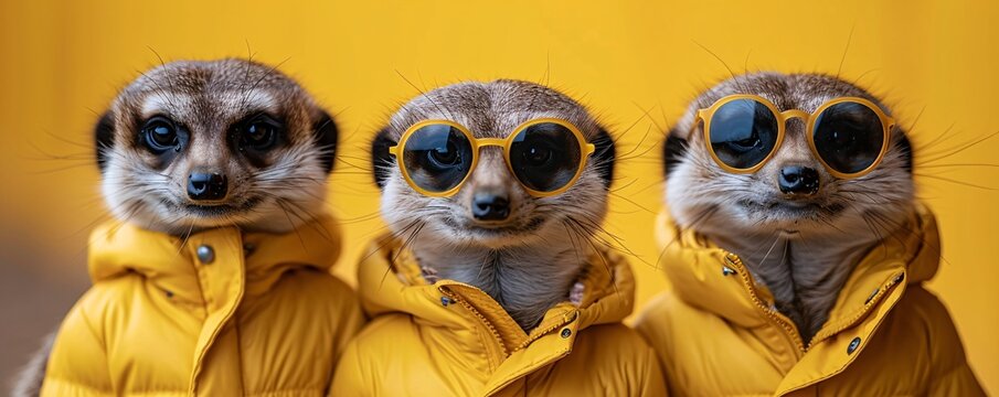 Sunny Squirrels in Yellow Coats: A Cute and Trendy Photo Generative AI