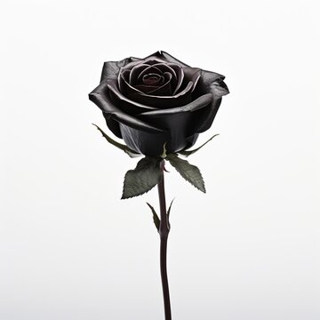 A single black rose isolated on a white background