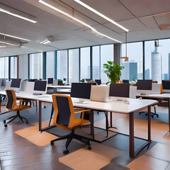 empty coworking area no people open space modern office interior horizontal. Generative AI.