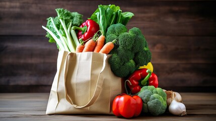 vegetables in a reusable eco-friendly shopping bag on white background. Generative AI