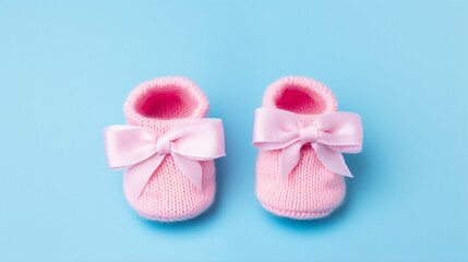 pink baby shoes on colored background  generated by AI tool