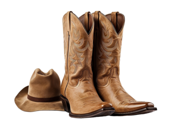 Cowboy leather boots and a hat, cut out