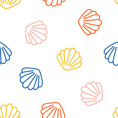 Seamless pattern with outline colorful seashell