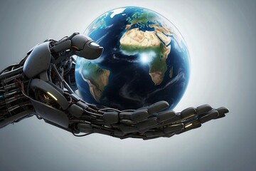 earth in AI robot's palm
