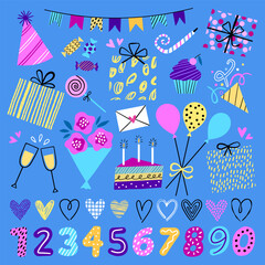 Birthday party object illustration vector set isolated with age number	 - 717790505