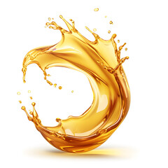 Fototapeta premium Yellow beer, oil or juice splash. Realistic liquid beverage swirl isolated on white background