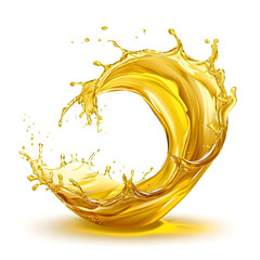 Yellow beer, oil or juice splash. Realistic liquid beverage swirl isolated on white background