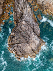 Aerial photography, waves beating in the sea of ​​Galicia, rough ocean, sea, blue.