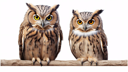 Naklejka premium Owl couple isolated on a white background. Front view.