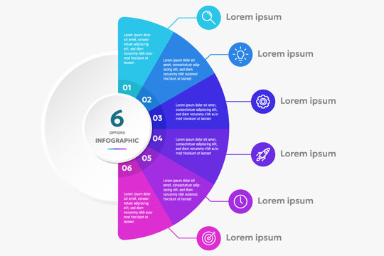 Circle shape infographic chart template with 6 options.	