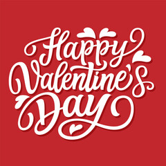 Happy Valentine's day. Hand lettering white text  on red background. Vector typography for Valentine's day decorations, cards, poster, banner - 717798392