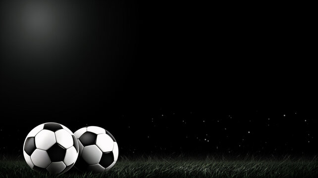 Dynamic Contrast: Black and White Soccer and Football Ball on the Field - Horizontal Sport Theme for Posters, Greeting Cards, and Headers