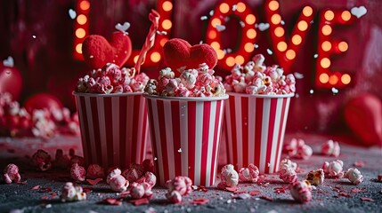 Fototapeta na wymiar Box of popcorn to celebrate Valentine's Day