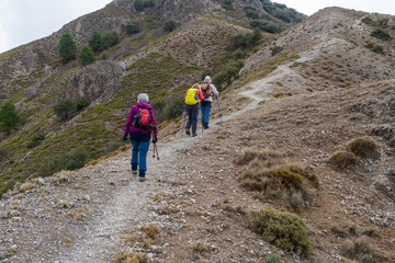 Hikers Ascending a Mountain Path in Sierra Nevada