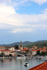 Fototapeta na wymiar Promenade in Vela Luka, picturesque small town on island Korcula, Croatia.