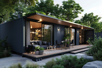 Fototapeta na wymiar the container house small living in the urban jungle