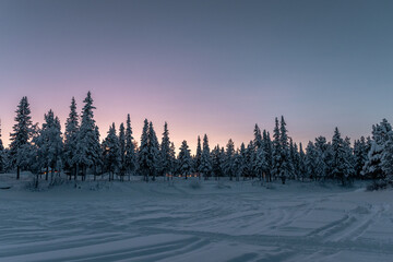 Polarnacht im winterlich verschneiten Schwedischen Lappland, Kiruna